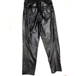 Vtg 80s DEERSKIN Trading Black Leather Jean Pants Men 28X30 Lined Rock Star